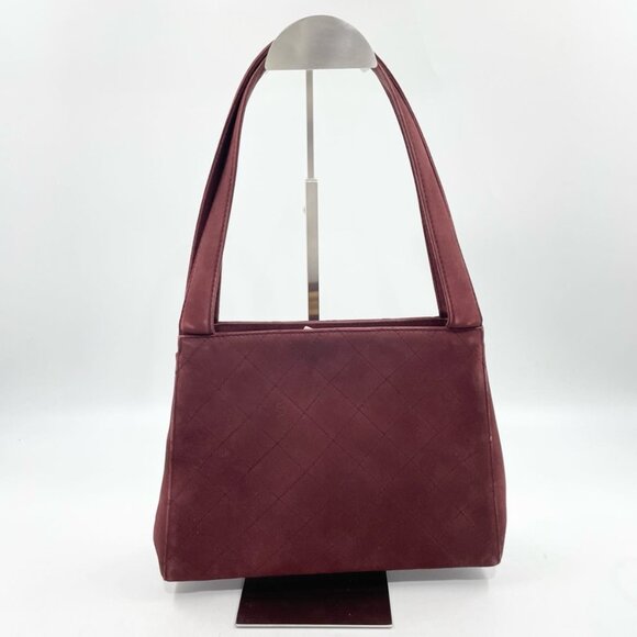 Authentic Vintage Chanel Burgundy Suede Shoulder Bag Quilted CC Logo Rare - Picture 2 of 5